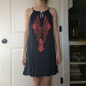 Navy/Coral Embroidered Dress
